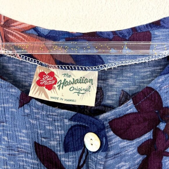 Hilo Hattie Hawaii Womens Large Blue Button Front Short Sleeve Blouse Tropical - Picture 5 of 7